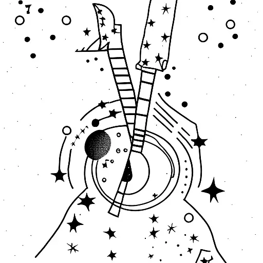 A Minimalist Tattoo Of A Guitar Surrounded By Stars And Constellations