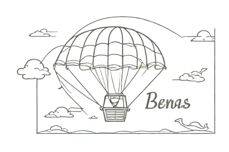 The Word 'Buenas' With A Small Drawing Of A Two-seater Parasailing