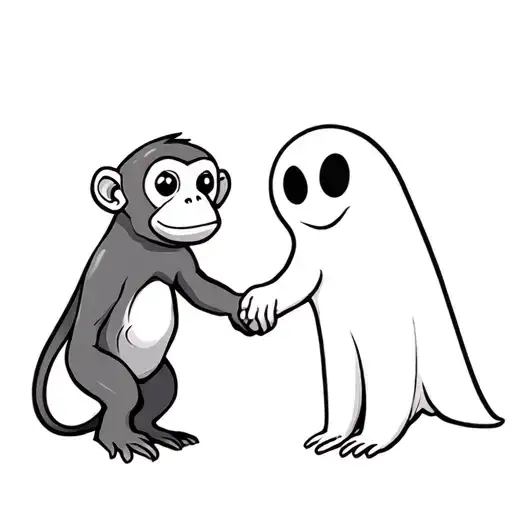 Monkey Holding Hands With Casper The Friendly Ghost Separately