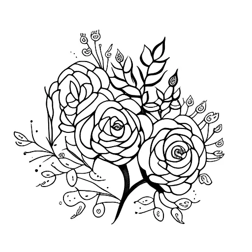 Tree With Rose And Aster Flowers