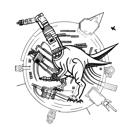 A Cyberpunk-inspired Dinosaur With A Rocket Launcher Strapped To Its Back