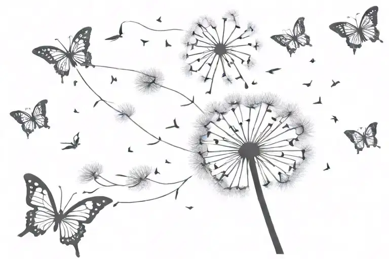 Dandelion Blowing With 3 Butterflies Fluttering