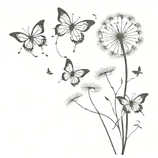 Dandelion Blowing With 3 Butterflies Flying