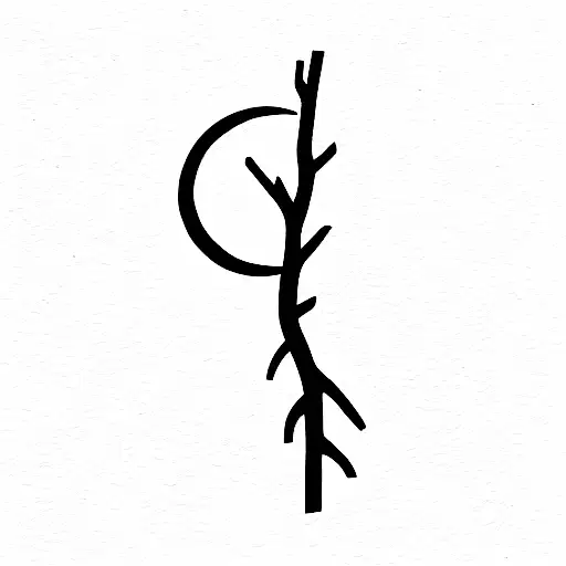 A Veritcal Wooden Branch With A Moon Stuck To It On Top