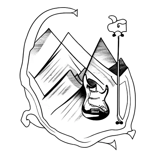 A Sketch Of A Guitar Merging With A Mountain Range