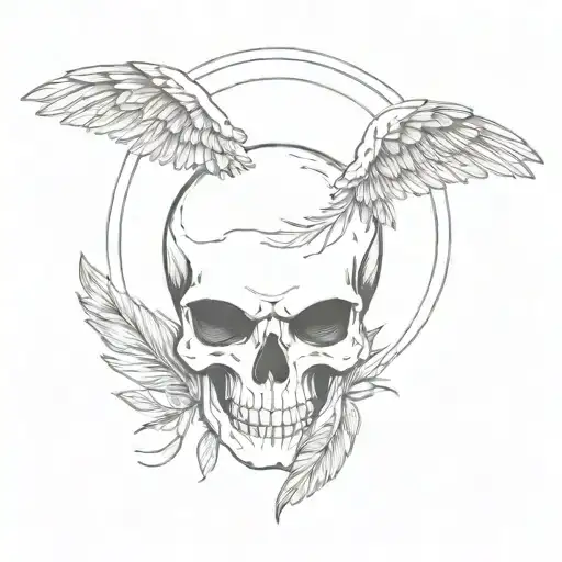 Skull Halo Feather Wings Spread