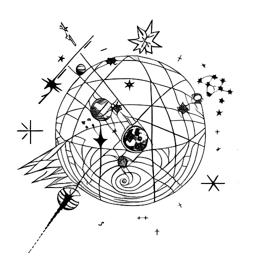 A Minimalist Tattoo Of A Planet Surrounded By A Constellation Of Stars