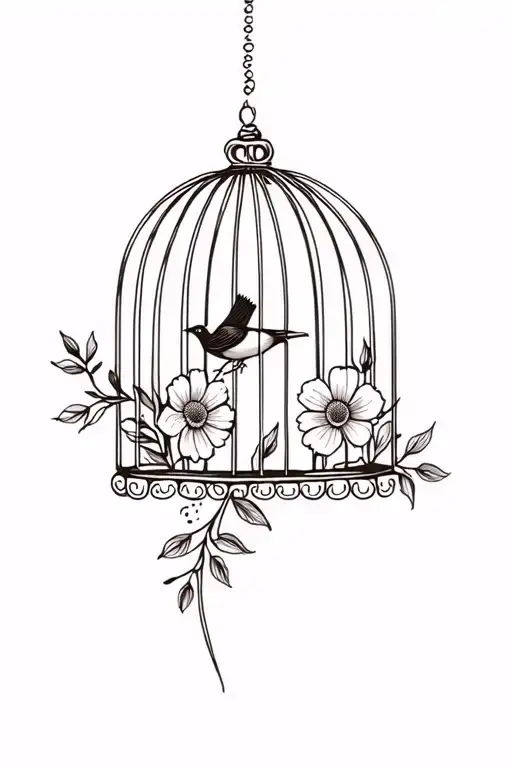 Bird Leaving Cage With Flowers
