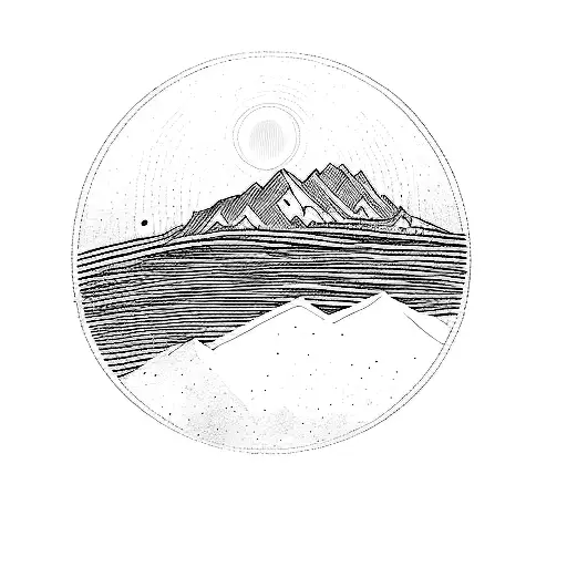 A Sunset On A Black Background With A Mountain Line