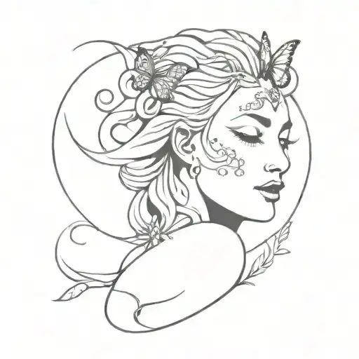 Healing Symbols Incorporated Into Subtle Medusa Goddess With Butterfly And Moon