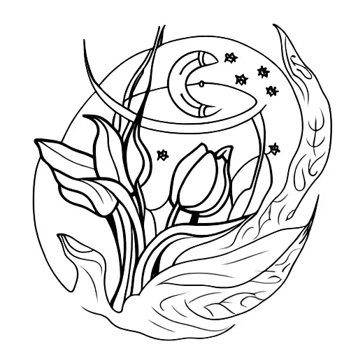 Single Stem Tulip With A Crescent Moon