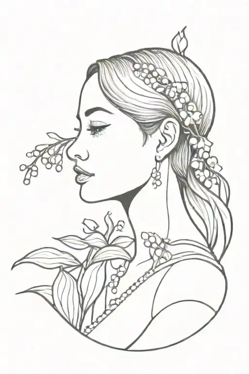 Lily Of The Valley Flowers And Profile Traditional Lady Head