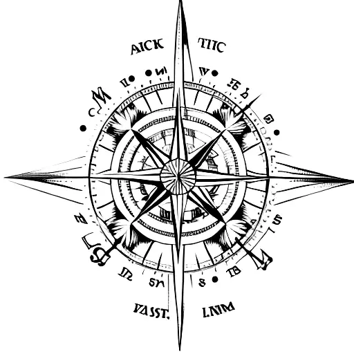 A Compass Intertwined With A Ship's Anchor