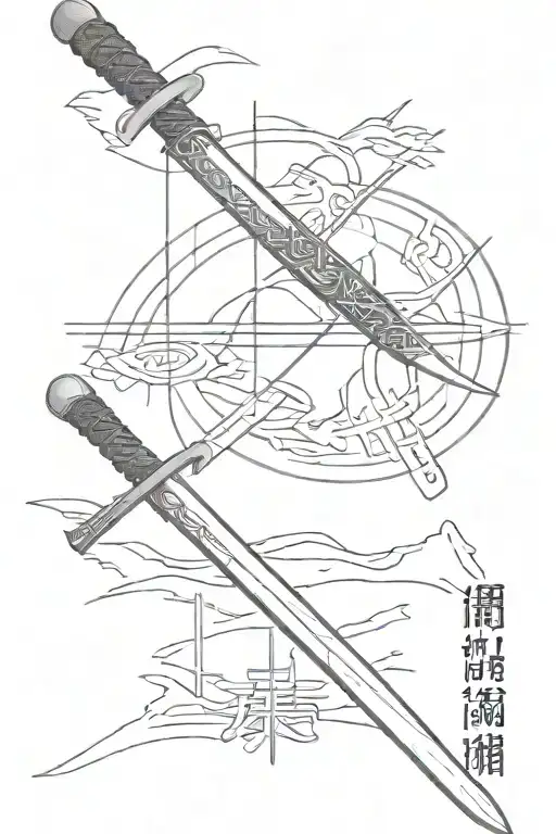 Katana With Hieroglyphs Near The Blade On The Forearm