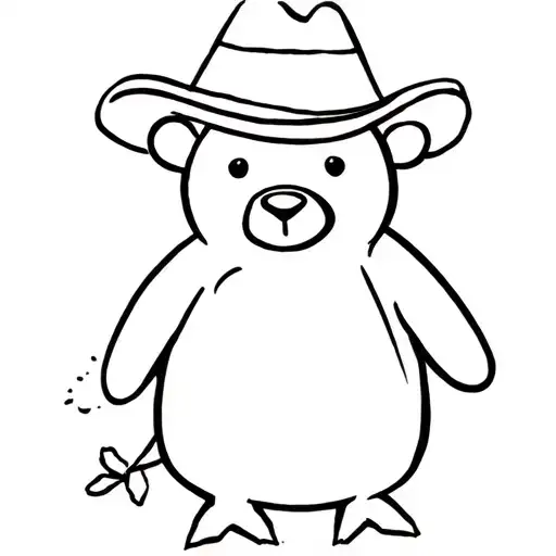 Teddy Bear With Cowboy Hat Holding Hands With A Penguin Line