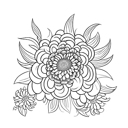 Waning Gibbous Moon Surrounded By Chrysanthemums