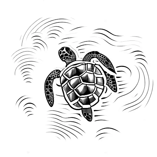 A Sea Turtle With Headphones Swimming Through A Wave