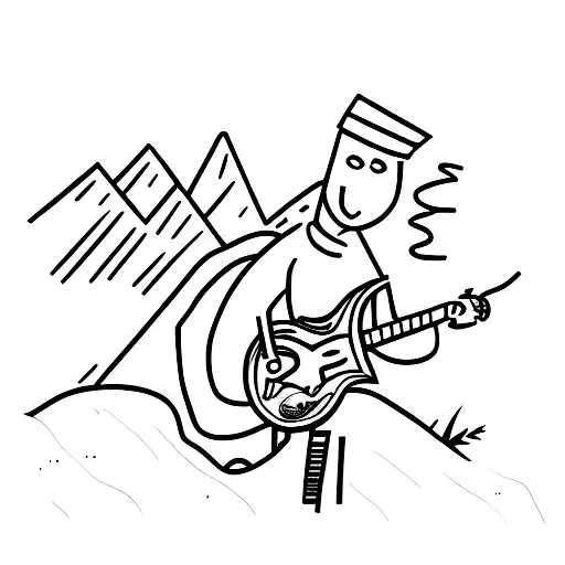 A Silhouette Of A Hiker Playing A Guitar On A Mountaintop