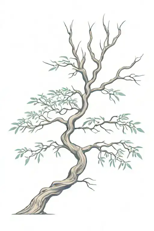 Long Tall Blue Twisted Japanese Acacia Tree With Long Twisting Roots Reaching Deep