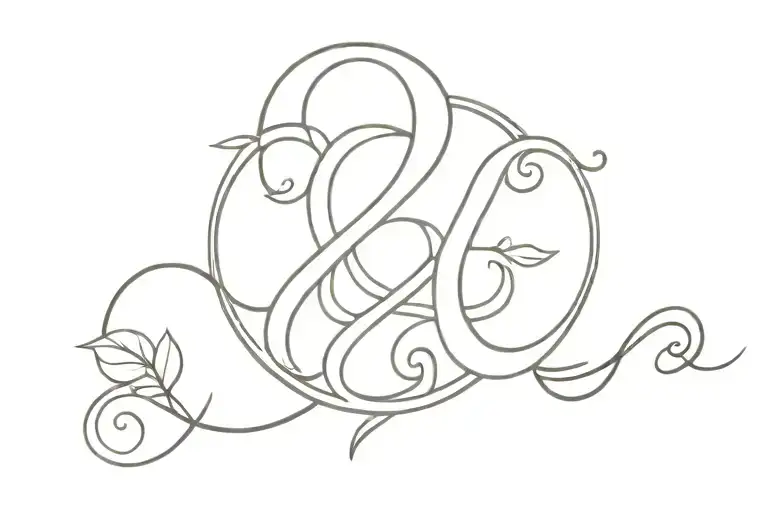Ampersand Symbol With Element Representing Family Tree