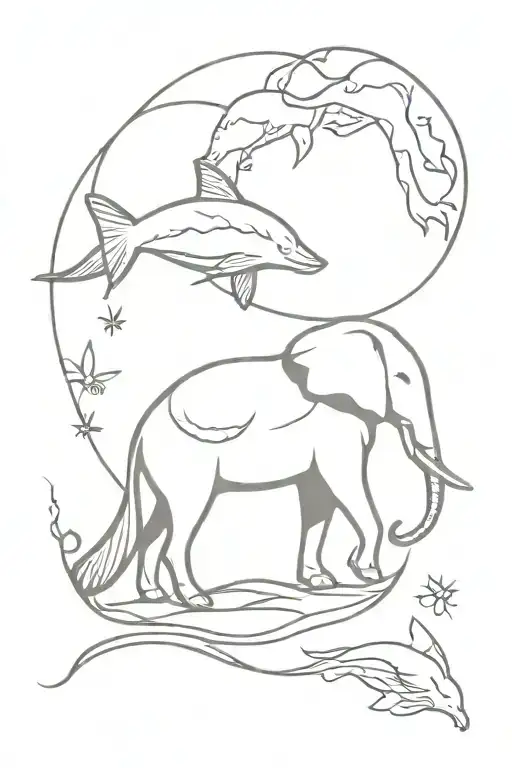 Fox With Elephant With Manta Ray With Swallow