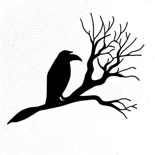 One Raven On A Tree Branch