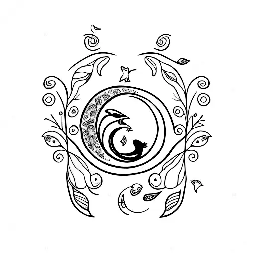 Floral Crescent Moon With A Bird