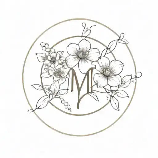 October Birth Flower In Circle With Calligraphy M In Centre
