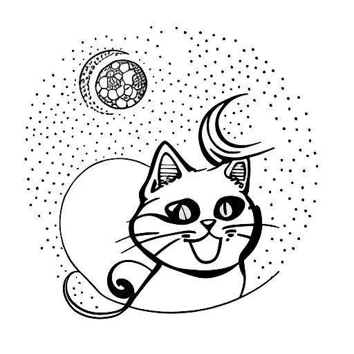 Black Cat Playing With A Ball That Is A Moon