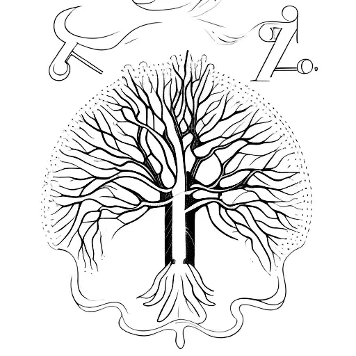 A Minimalist Tattoo Of A Tree With Z&l Initials Incorporated Into The Branches