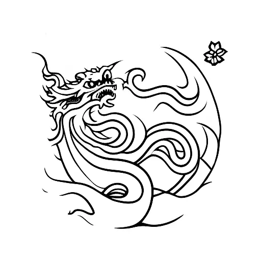 Japanese Dragon With Cherry Blossoms