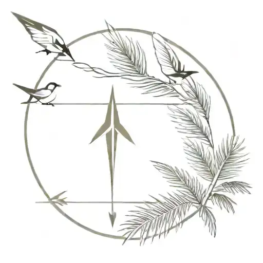 An Arrow With A Swallow As Arrowhead And Palm Tree As The Back