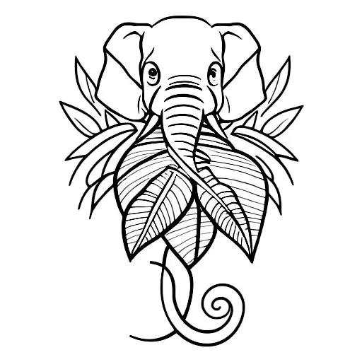 Elephant With Tropical Leaves