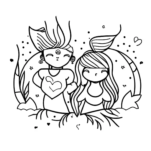 Fine Line Tattoo Of A Boy And Girl In Love