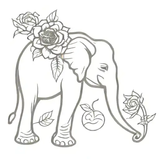 Elephant With Rose And Sunflower Blooming