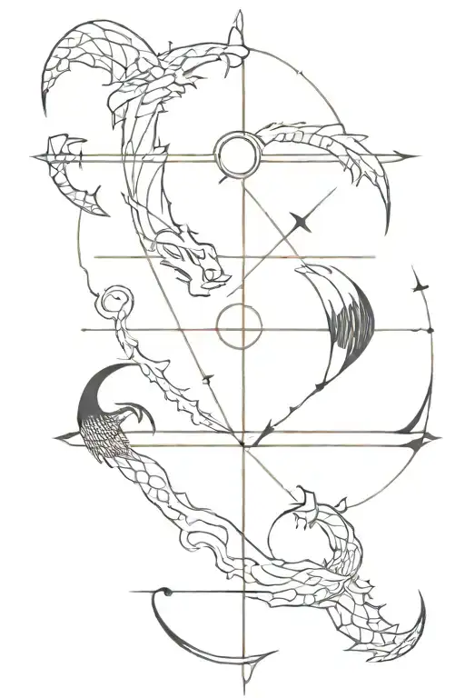 Line Of Moon Phases With Dragons And Sword