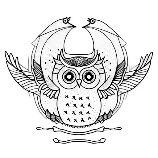 Owl And Hummingbird Black And White