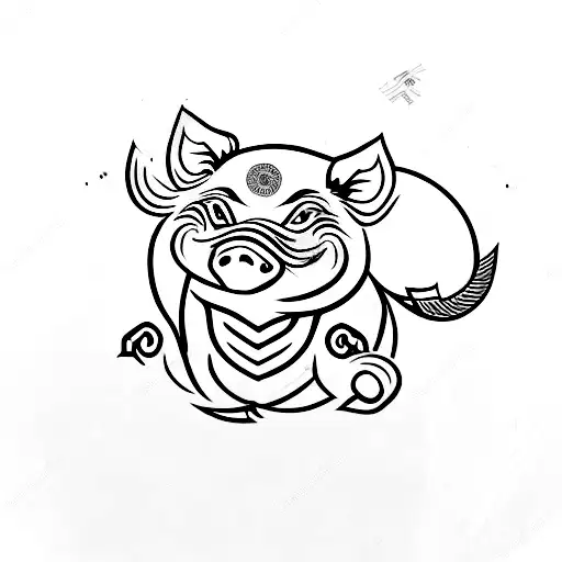 Year Of The Pig Symbol With Chinese Golden Coin Frame