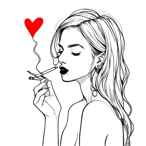 A Woman Smoking A Cigarette With A Heart As Background