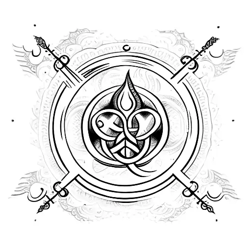 Hindu Tattoo With The Om Sign And A Trident