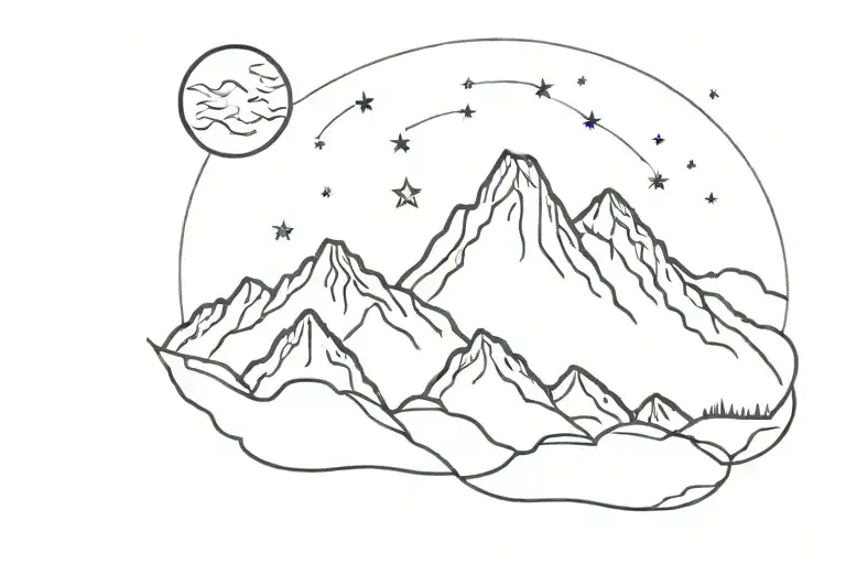 Mountain At Night With Moon Stars The Constellation Of Gemini In The Sky