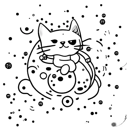 Cute Cat Floating In Space And The Stars Creates A Binary Code Pattern