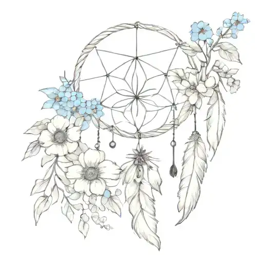 Dreamcatcher With Birth Flowers January And March And August And October And Forget-me-not Flower