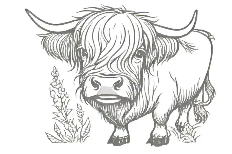 Cute Highland Cow Grazing