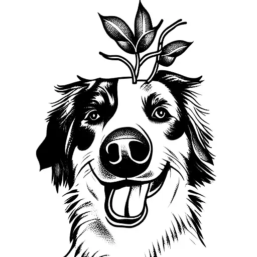 Australian Shepherd Dog With Monsters Plant