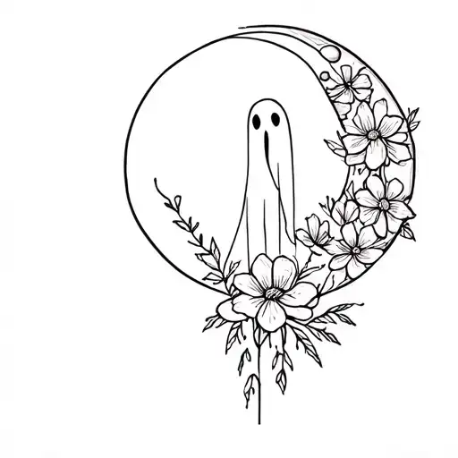 Moon With Flowers Under And Ghost