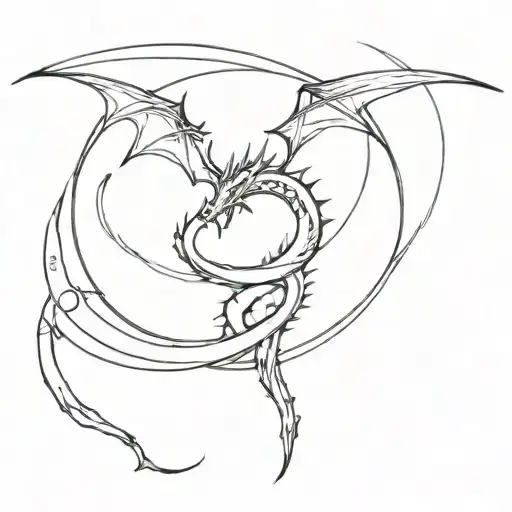 Sword Fighting Dragon With Moon And Saturn In Background