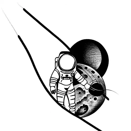 Tattoo Where Woman In Astronaut Suit Sits On Venus And You Can See Mars In Backround