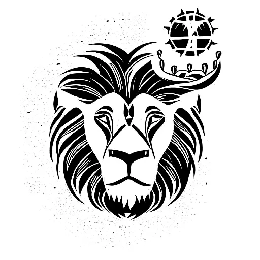 Africa With Samuria And Lion In Side The Map With A Sun