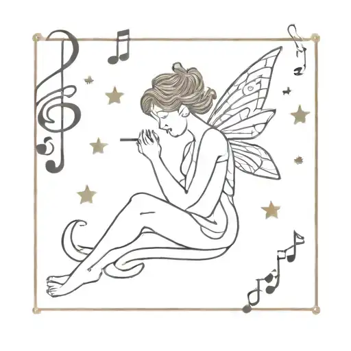 A Fairy Writing In A Journal Surrounded By Music Notes And Stars